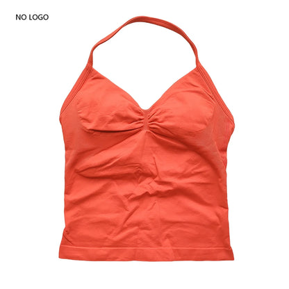 Longline Strappy Gym Top Backless Gym Clothes Women Scrunch Built-in Bra With Removable Cups Yoga Tank Tops