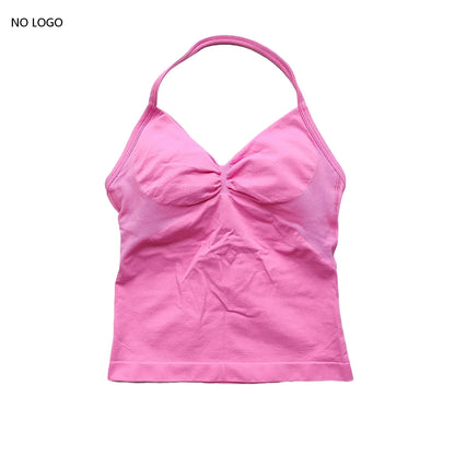 Longline Strappy Gym Top Backless Gym Clothes Women Scrunch Built-in Bra With Removable Cups Yoga Tank Tops