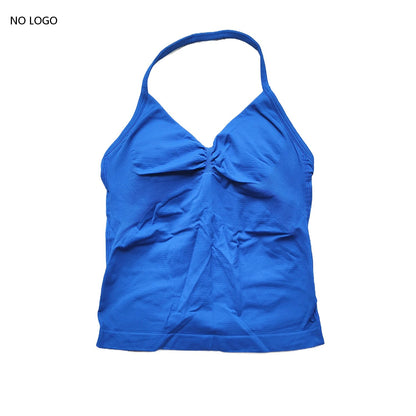 Longline Strappy Gym Top Backless Gym Clothes Women Scrunch Built-in Bra With Removable Cups Yoga Tank Tops